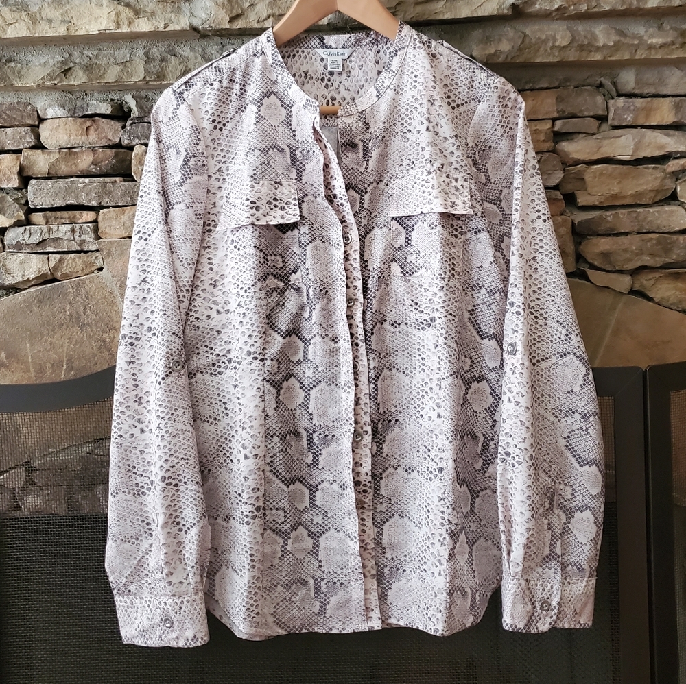 Calvin Klein Animal Print Button Down Blouse